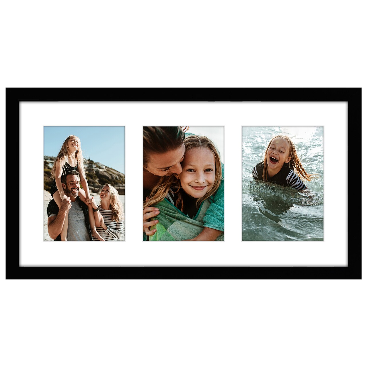 Americanflat 10x20 Collage Picture Frame - Displays (3) 5x7 Photos with Mat or (1) 10x20 Photo without Mat - Wall Gallery Decor - Plexiglass Cover - Hanging Hardware - Black
